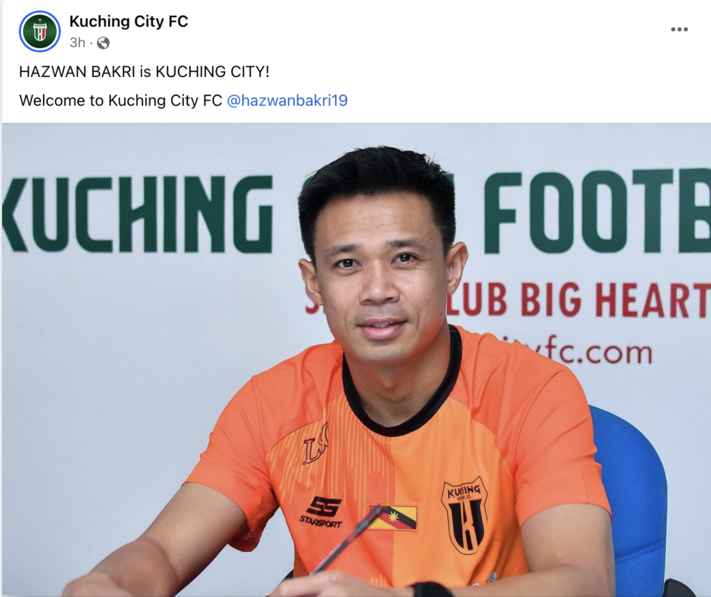 Bekas Penyerang JDT, Hazwan Bakri Kini Perkuat Kuching City FC